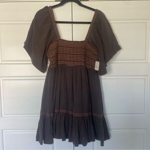 NWT Free People Easy To Love Bubble Mini Dress‎ size medium color expresso beans